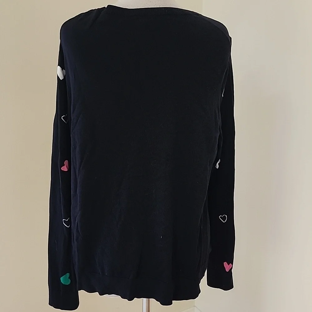 Talbots XL navy Colorful Heart Pattern cotton blend Sweater. - Picture 4 of 8